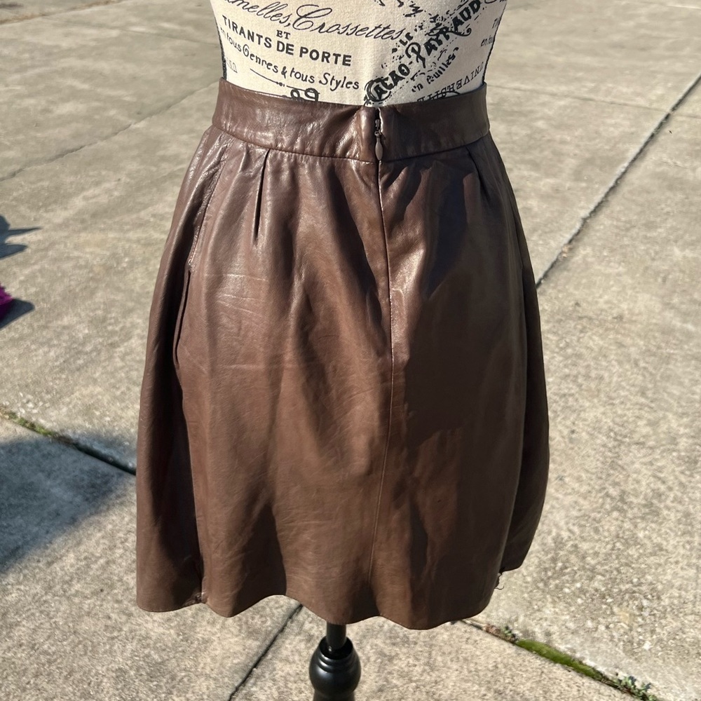 Vince Brown Leather Mini A-Line Sz L